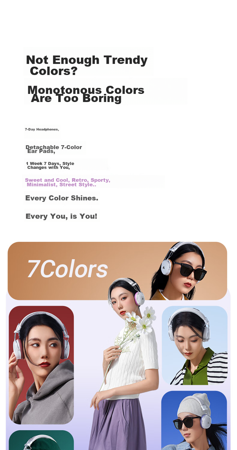 ACEFAST Speed Boost [Subsidy] Seven-Day Headphones, Bluetooth Gaming ANC Noise Reduction, Colorful Stylish Small Head with Replaceable Ear Cups, Ideal Gift Choice 2