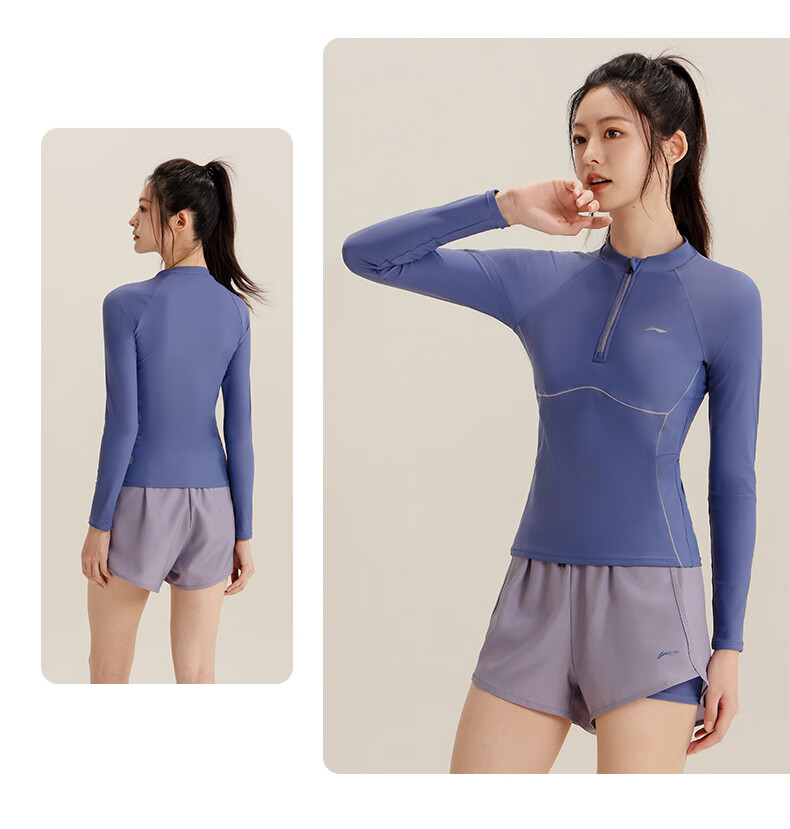 Li-Ning Hot Spring Swimming Suit for Women, Long-Sleeve Sun Protection Professional Swimsuit, Two-Piece Beach Diving Surfing Suit, 0022 Black XL 8