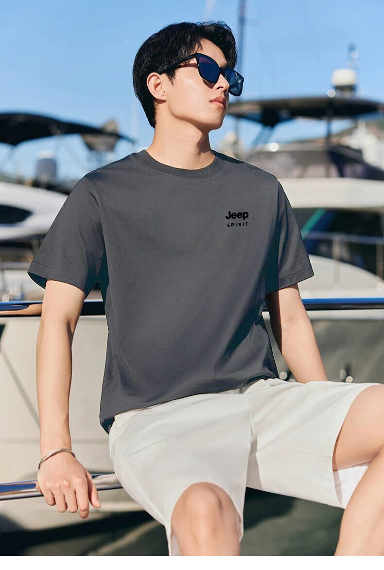 JEEP SPIRIT Short Sleeve T-Shirt for Men, Summer Pure Cotton Breathable Short Sleeve Comfortable Undershirt Outdoor Sports Top, Gray L 14