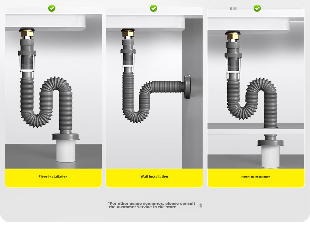 Haili Sink Drain Pipe, Anti-Odor Basin Drain, Flexible Hose Wall Drainage Pipe, ABS Material, 73318Q 20