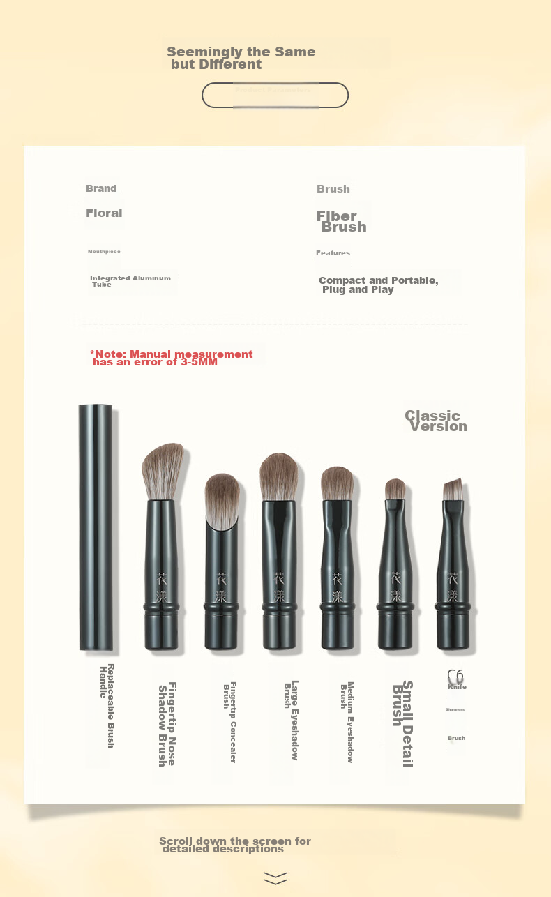 Huayang Portable Makeup Brush Set, 6 Classic Detachable Replacement Heads, Cangzhou Makeup Brush for May Day Outings 11