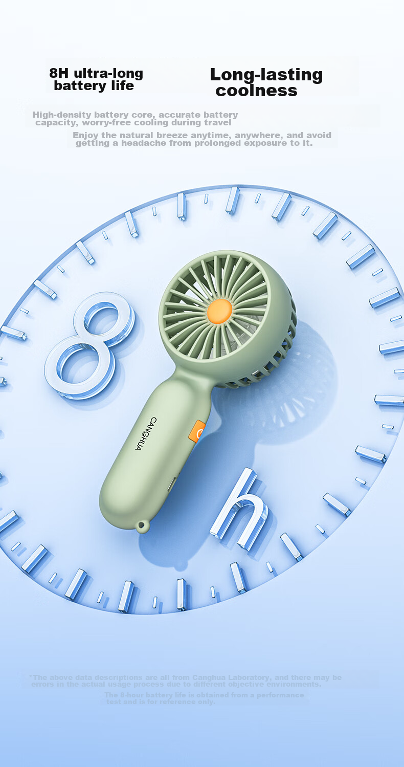 CangHua Handheld Mini Fan, Powerful Long-Lasting Battery Portable Rechargeable Fan, Quiet Compact Personal Fan for Students Children Babies Outdoor Electric Handheld Fan, Gree 9
