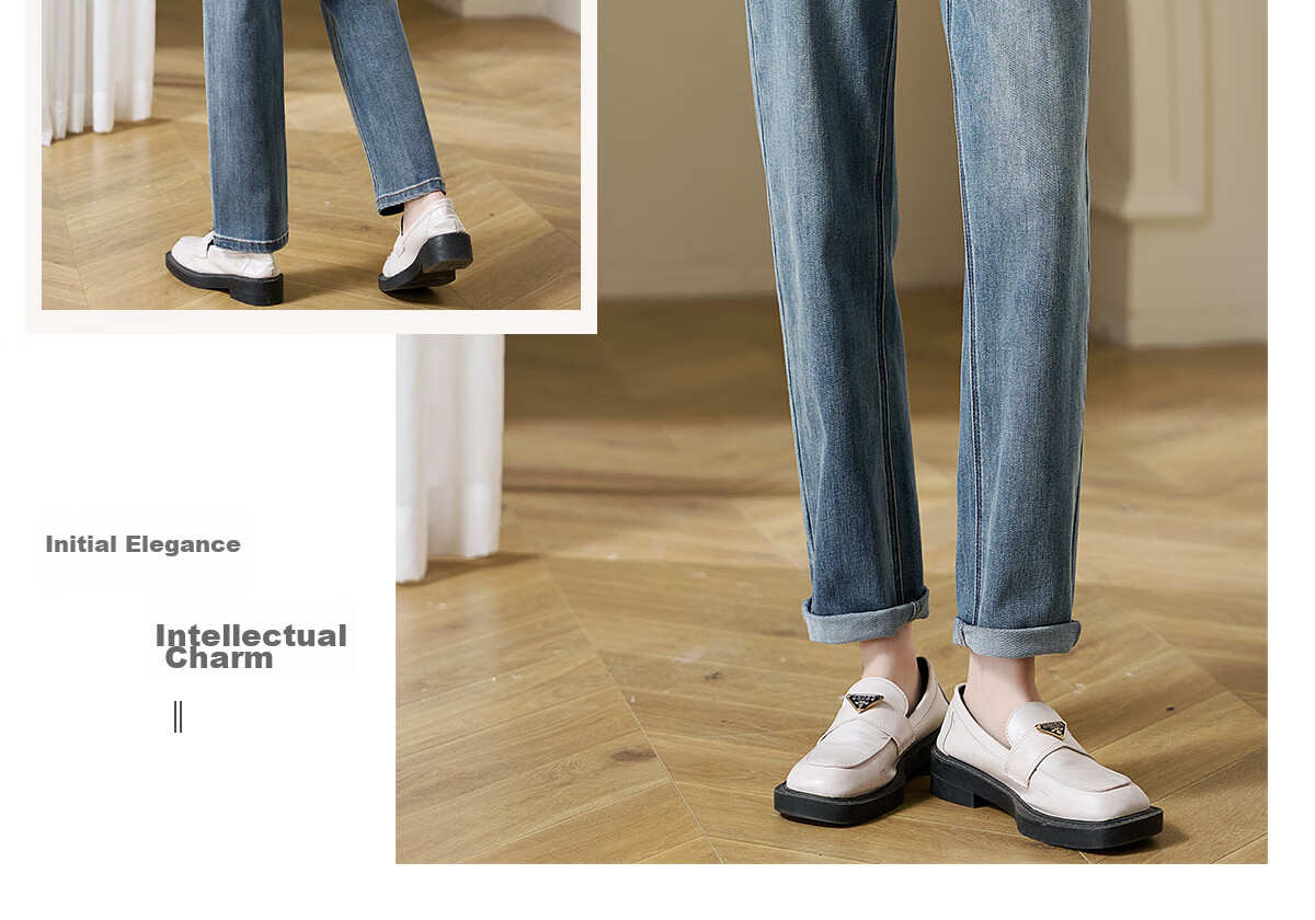 Chushen Women's High-Waisted Vintage Slim-Fit Jeans with Stylish Design And Functional Pockets, Straight-Leg Trousers S143N1001 19
