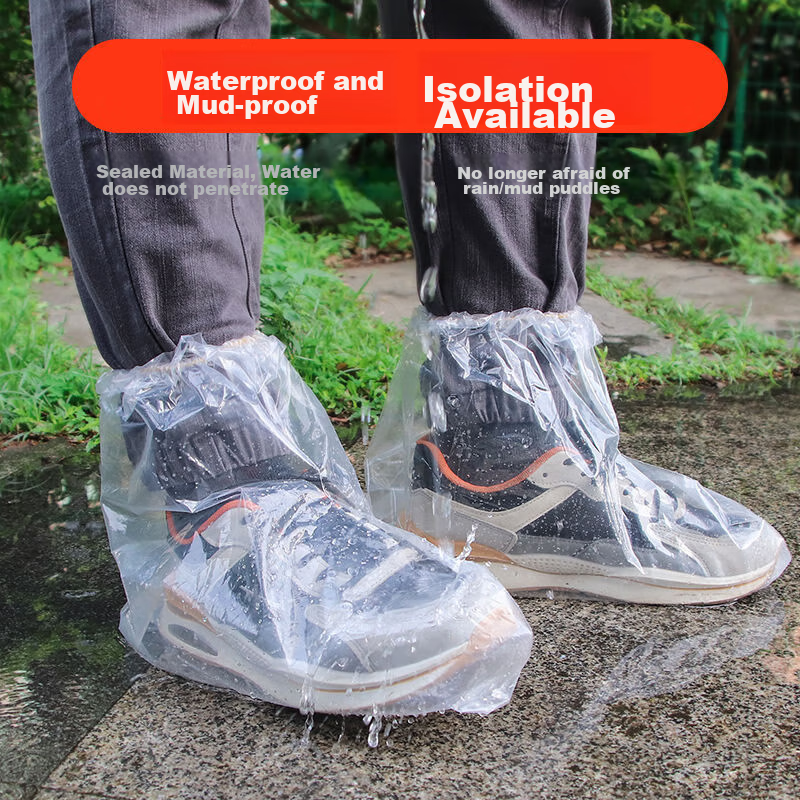 JAJALIN Disposable Rain Shoe Covers, 20-Pack, Thick Waterproof Non-Slip Mid-Calf Plastic Overshoes for Men And Wome 2