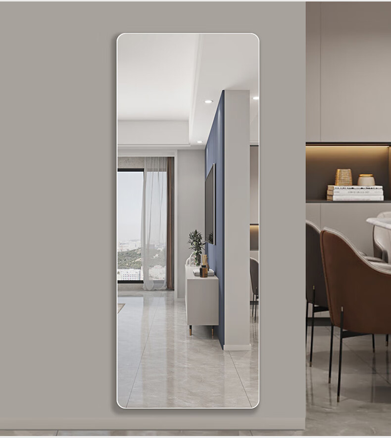Huakaizhixing Full-Length Mirror, Frameless Adhesive Wall-Mounted Dressing Mirror, Clothing Store Mirror, Rounded Corners 150*40cm 8