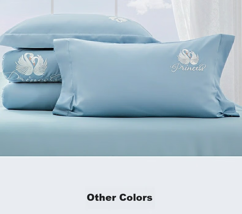 Shuixingjiafang Bedding Set, 60-Count Long-Staple Cotton, Chinese Embroidery Style, Xinjiang Cotton Duvet Cover And Fitted Sheet, Luxury High-End Gift Box Set for 1.5m Bed - Swan Blue 20