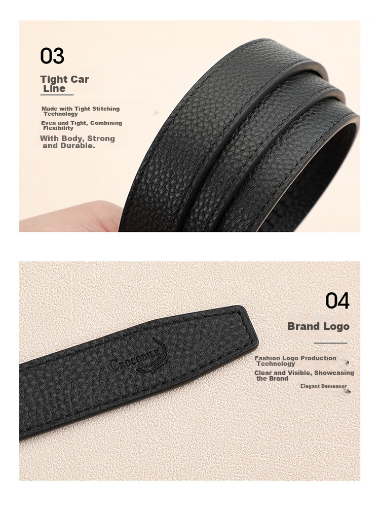 CROCODILE Top-Grain Leather Women's Belt with Automatic Buckle, Fashionable Casual Versatile Waistband, Birthday Gift for Women T3603 17
