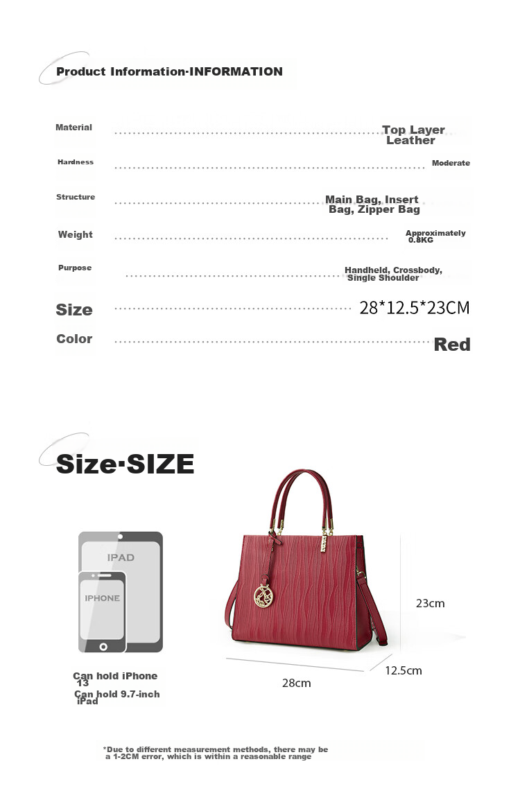 RED DRAGONFLY 2026 New Women's Handbag, Top-Grain Leather Shoulder Tote Bag with Handle, Birthday Gift for Mom 4