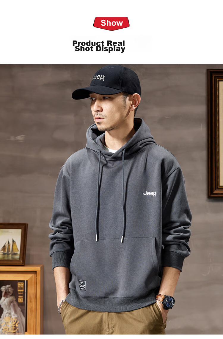 JEEP High-End Embroidered Men's Hooded Sweatshirt, Casual Loose Long-Sleeve Pullover T-Shirt Top for Spring And Autumn 2026 8