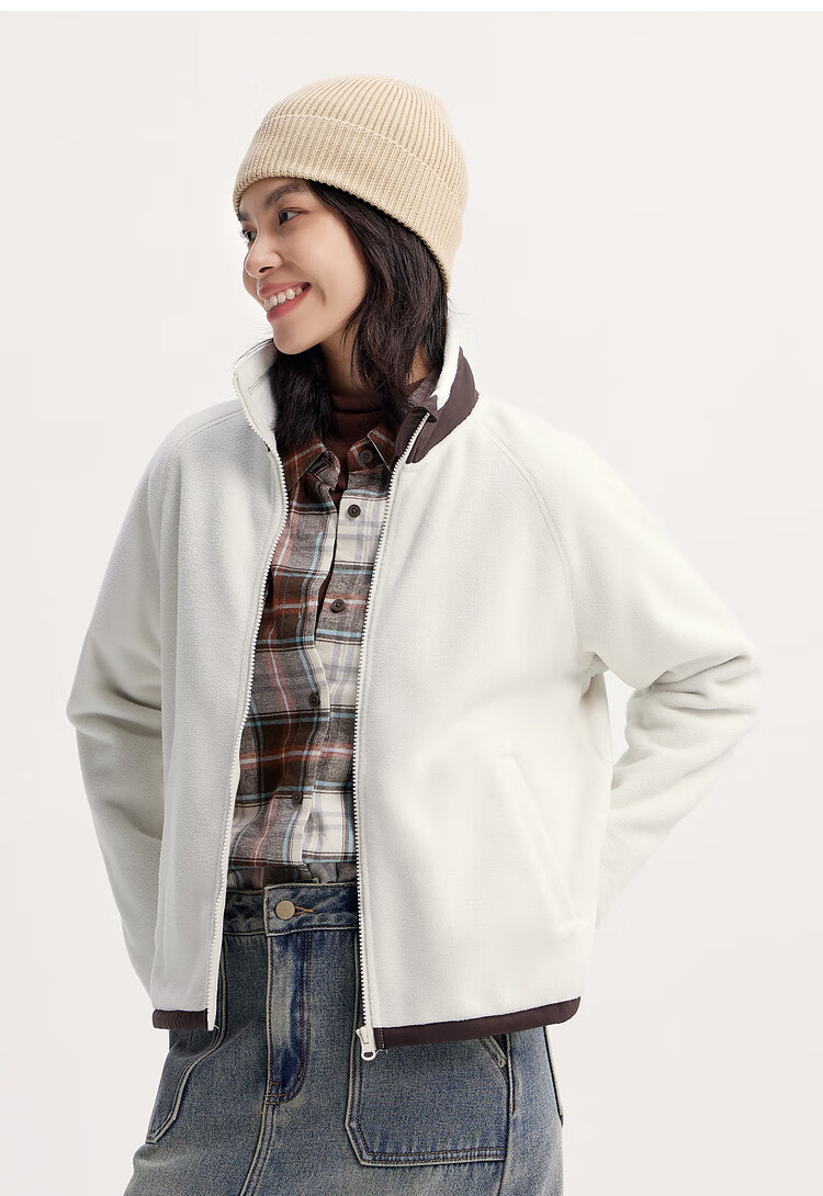 Semir Women's Anti-Static Fleece Loose Casual Winter Patchwork Stand Collar Raglan Sleeve Jacket 101724108004 20