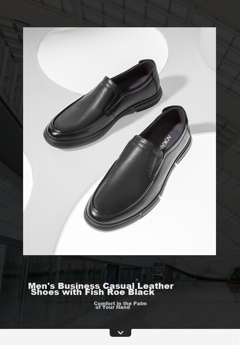 Aokang Official Spring And Autumn Popular Business Casual Leather Shoes, Comfortable Versatile Slip-On Shoes for Men, Black, Size 41 2