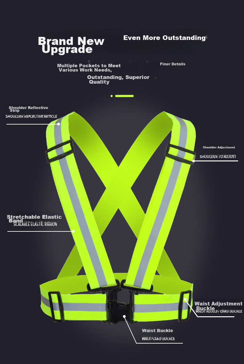 CT Reflective Vest, Reflective Sash, Running Safety Warning Elastic Band, Sanitation Worker Vest, Work Uniform, Snap Button Style 7