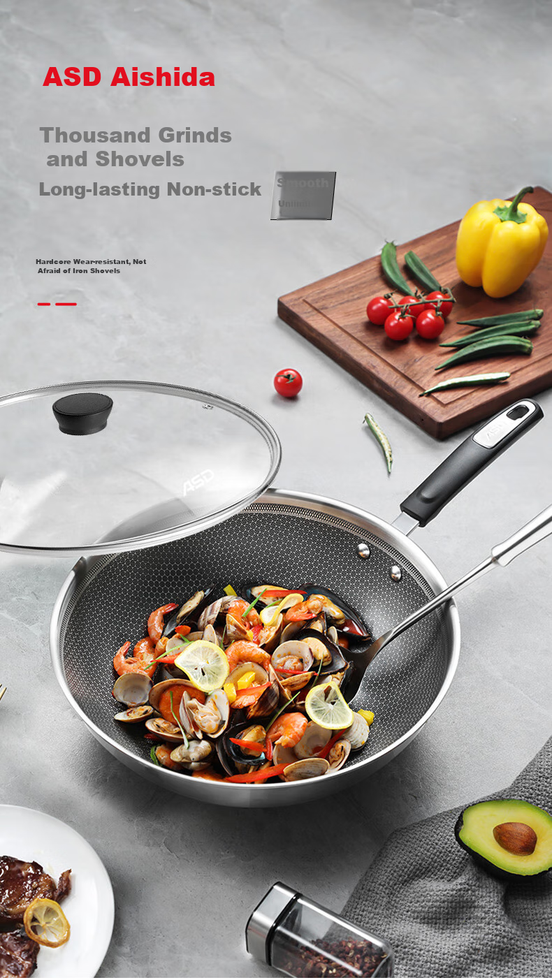 ASD Wok Pan, 304 Stainless Steel, Uncoated, Household Use, 32cm, Compatible with Gas And Induction Cooktops, TV1332 2