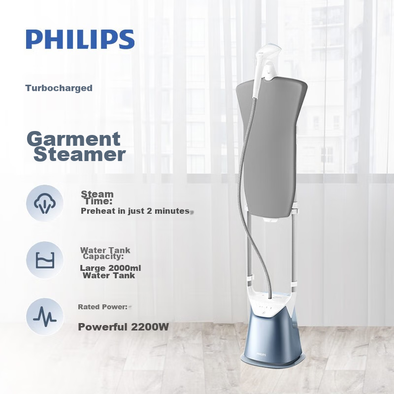 PHILIPS Upright Garment Steamer with Pressure Boost, Steam Iron for Home Use, Multi-Function, Sterilizing And Mite-Removing, Dual Rod with Ironing Board, GC625/28