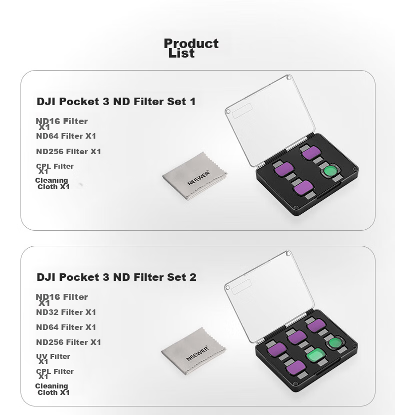 NEEWER Filter Kit for DJI Pocket 4/3 Camera, Magnetic Quick-Release Filters, Blue Brushed Filters, 8-Line Starry Filters, 1/4 Black Soft Anti-Light Pollution Filters 17