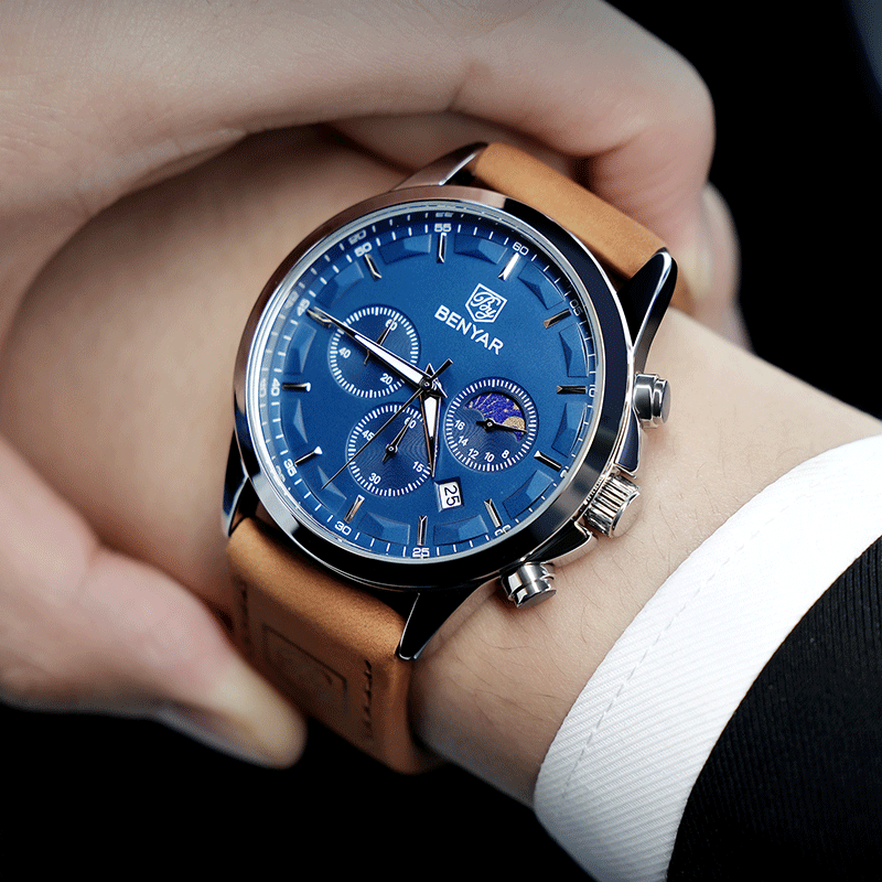 TSAR BOMBA Back-To Season Benyar Star Moon Calendar Men's Quartz Watch, Elegant Casual Business Style for Students And Boyfriends 10