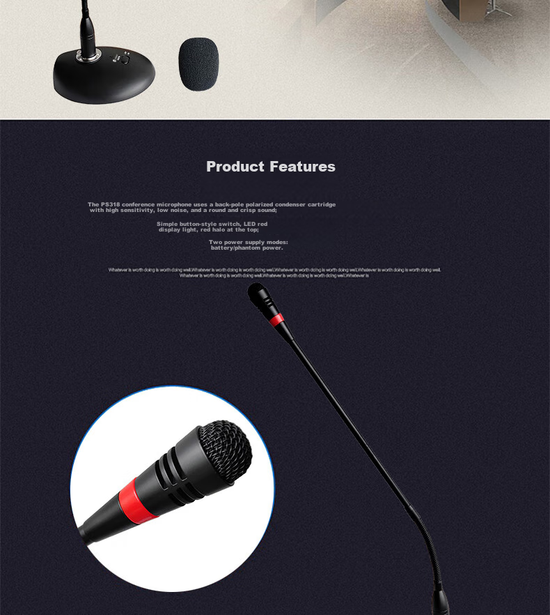 Lingque PS312 Wired Conference Microphone Desktop Gooseneck Pickup Anti-Interference Phantom Power 48V Rechargeable Long Rod Condenser Mic 3