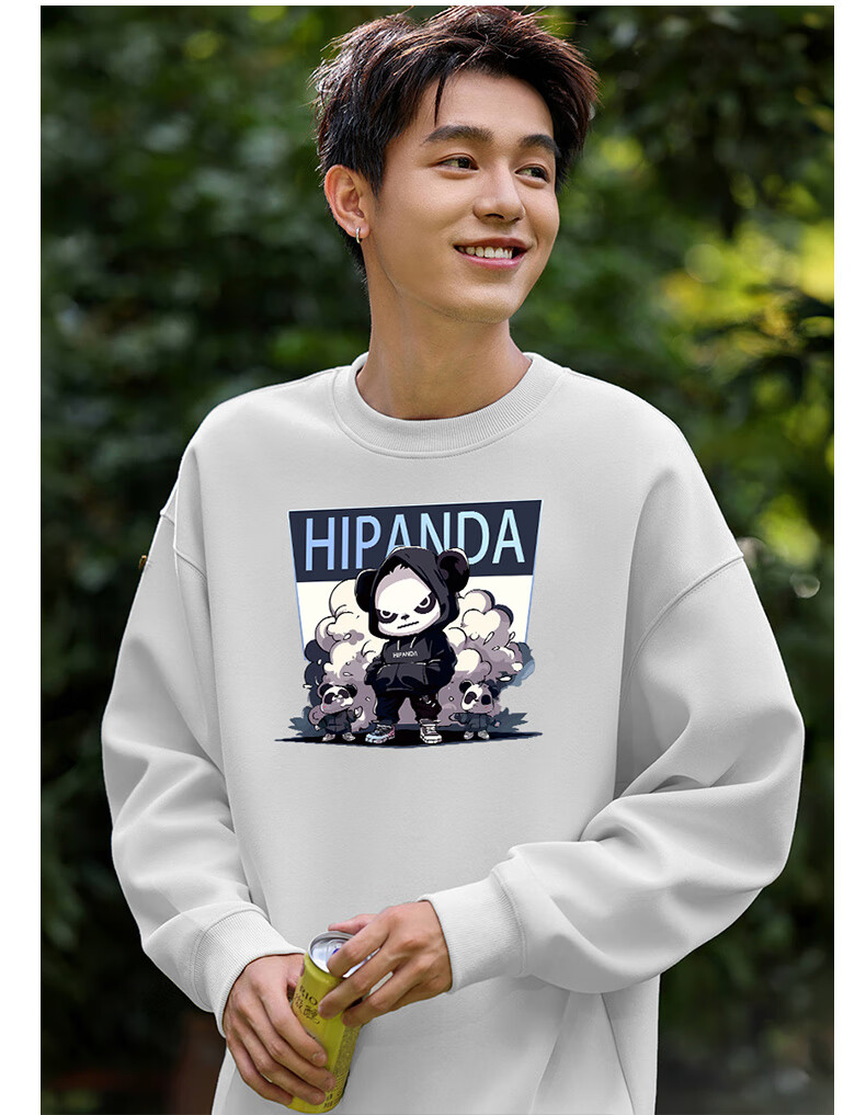 HIPANDA Hello Panda Sweatshirt for Men, Spring/summer 2026 Couple Style, Round Neck Trendy Brand Printed Loose Fashion Jacket, Black, Size M 1