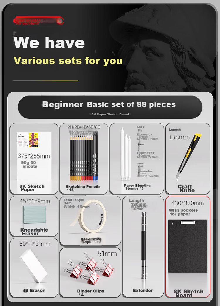 Mont Marte Sketching Kit, Drawing Pencils, Art Tools, Charcoal Pencils, Sketch Paper, Beginner Outdoor Sketching, 8K Drawing Board, Basic Sketching Set SX-CSK Art Sketching 7
