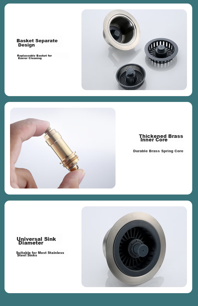 Pollock Kitchen Double Sink Strainer, Vegetable Washing Basin Drain Stopper, Spring-Loaded Filter Core, Stainless Steel Odor Prevention Device SCX-S 20