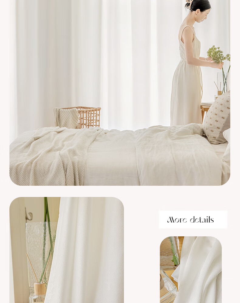 Ali Sheer Curtain for Balcony, Living Room Bay Window, Bedroom, Nordic Style, White Gauze, Width 3*2.6m, Hook Style, Single Panel 13