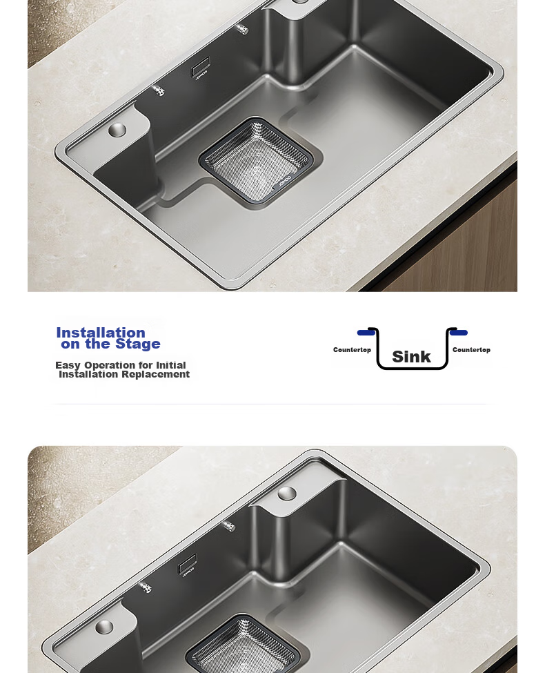 JOMOO Stainless Steel Multifunctional Nano Gray Large Single Bowl Sink with Garbage Collection And Storage, Vegetable Washing Basin, 70*48 Cm with Faucet, 02278 29
