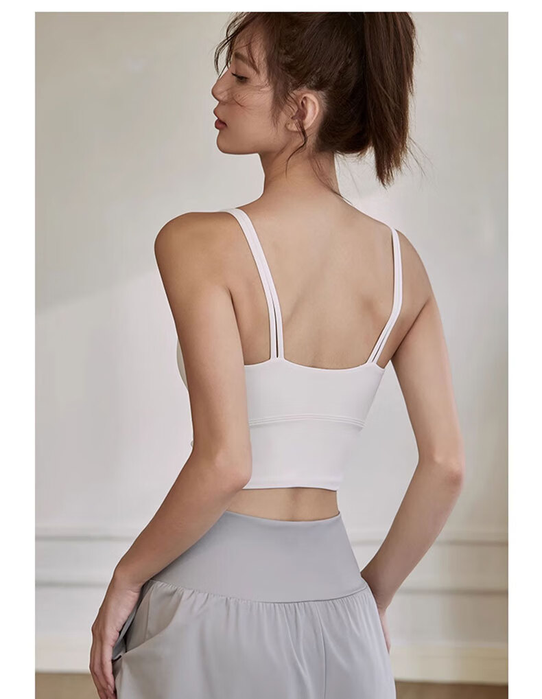 Ziyouxi Sports Bra for Women, Running Anti-Shock Fitness Vest, Thin Shoulder Straps Pilates Training One-Piece Bra Camisole 7