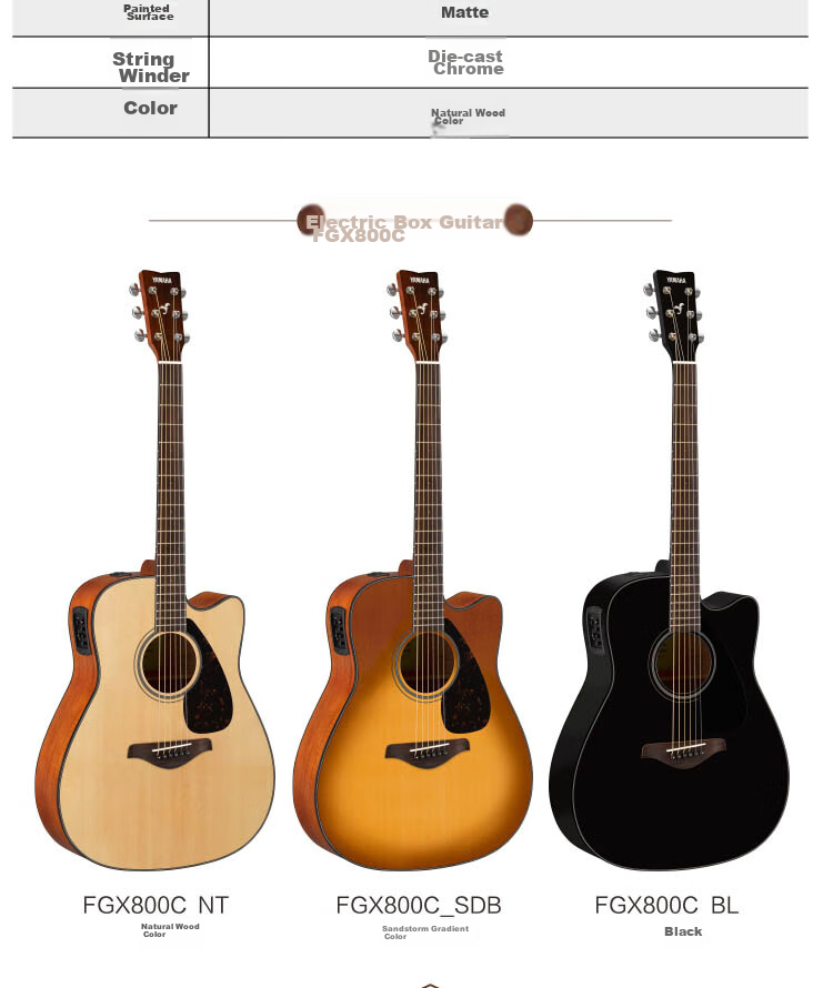 YAMAHA FG800MC Acoustic Solid Wood Top Beginner Folk Guitar Cutaway 41-inch Natural Wood Color 9