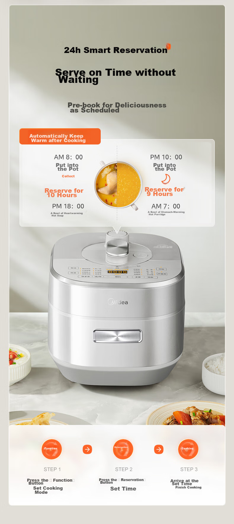 Midea Electric Pressure Cooker, Non-Coated IH High-Pressure Cooker, 5L Household Soup Pot, Fully Automatic Intelligent Reservation, Dual Inner Pot for Rice Cooking, 4-6 People Quick Release MY-S5971K 13