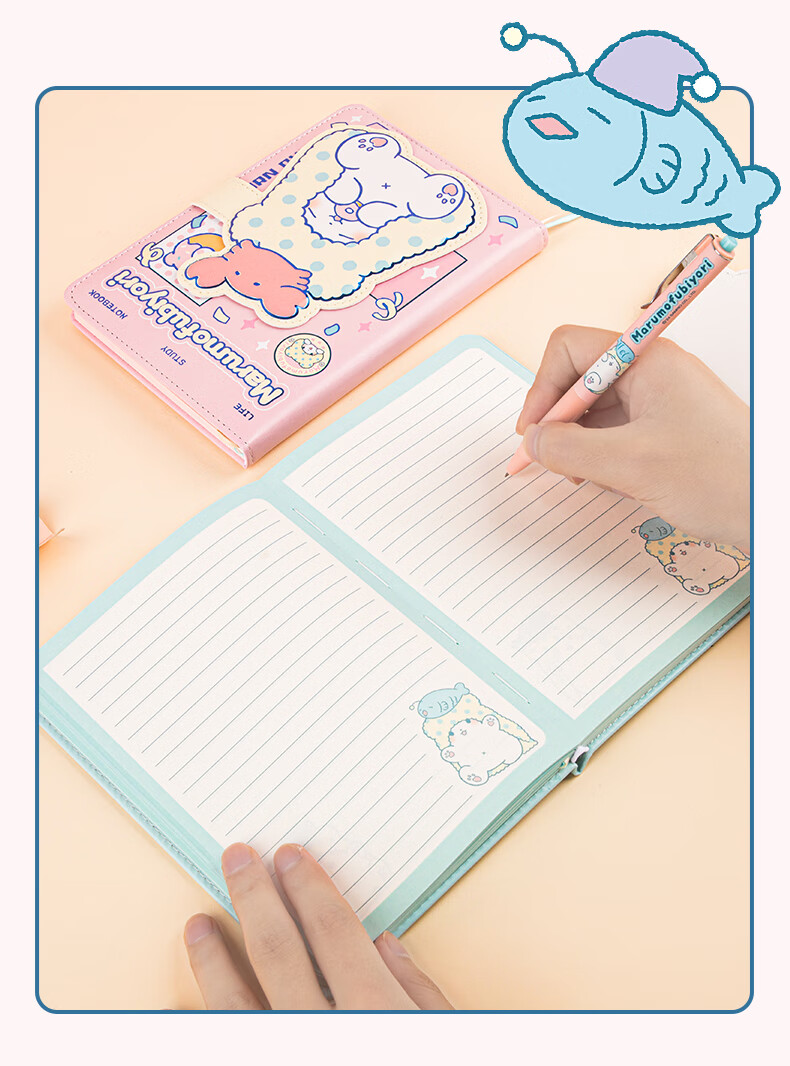 GuangBo X Sanrio Square Leather Pocket Notebook, Half-Person Fish Design, High Aesthetic Value, Magnetic Clasp, Colorful Inner Pages, Pocket Diary, 80 Sheets, 98*98mm, KT81315 6