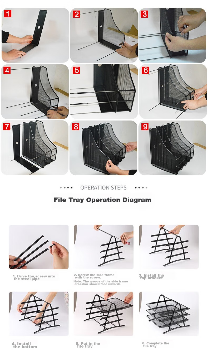 Kelangxinsheng Four-Linked Metal Desktop File Organizer, Office Desk Multi-Layer Document Rack Grid Hollow File Holder/document Tray, Four-Linked File Basket 5