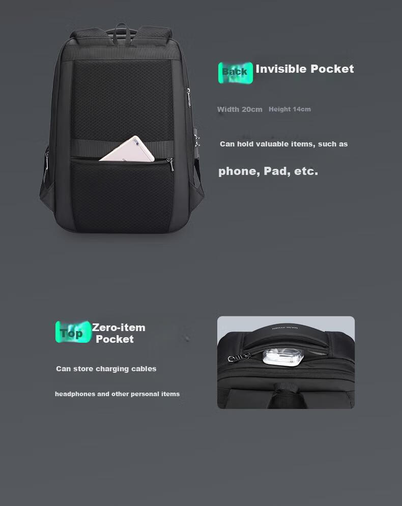 MARK RYDEN Backpack for Men, Double Shoulder Bag, 15.6-Inch Gaming Laptop Bag, Motorcycle Travel Bag, Schoolbag MR9405 Elegant Black Raincoat Style 12
