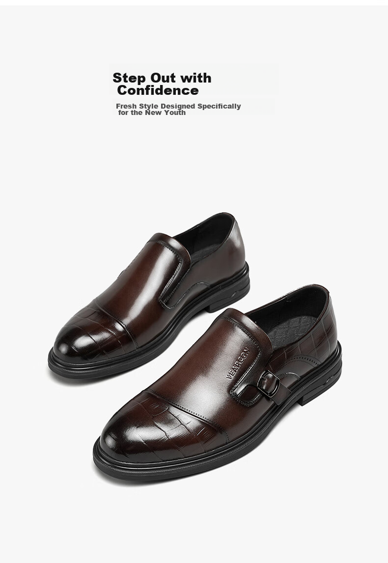 Yierkang Men's Leather Shoes, Business Formal Dress Shoes, British Style Loafers, Groom Wedding Shoes, 54277W Black Size 44 24