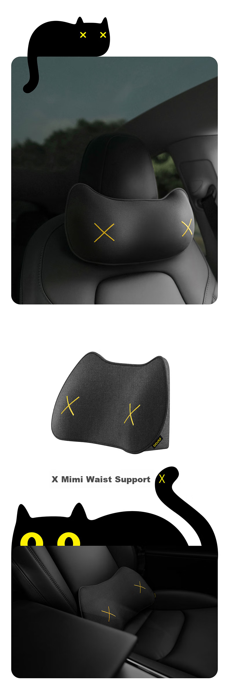 Bddd Car MIMI Headrest, Neck Support Pillow for Vehicle Interior, Breathable Memory Foam Car Accessory, Headrest in Light Gray 2