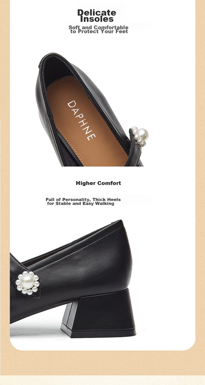 DAPHNE Women's Single Shoes, Retro High Heels Mary Jane Shoes, Sweet And Comfortable Leather Shoes, Women's Footwear 4023101038, Black, Size 34 13