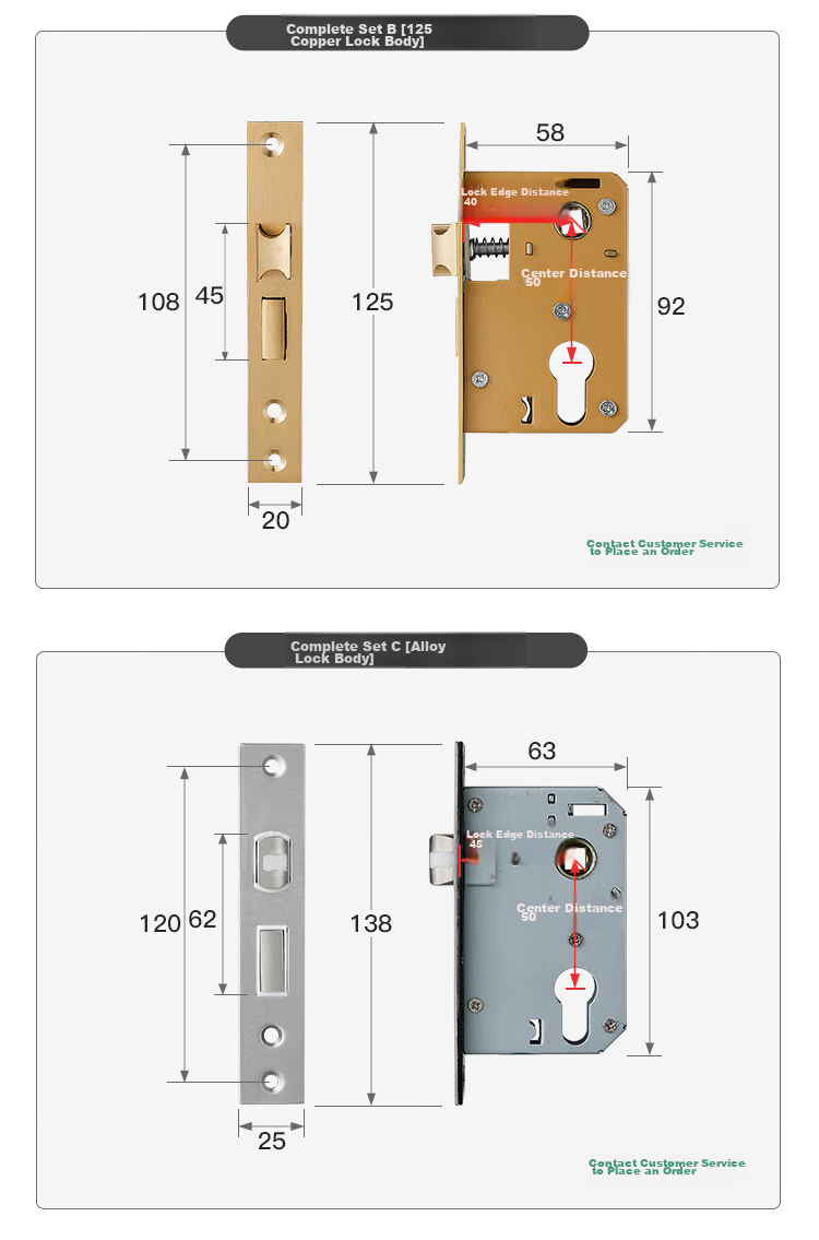 GUTE Door Lock, Interior Bedroom Wooden Door Lock, Room Door Handle, Stainless Steel Bathroom Door Lock, Brushed Color, Adjustable Door Lock 12
