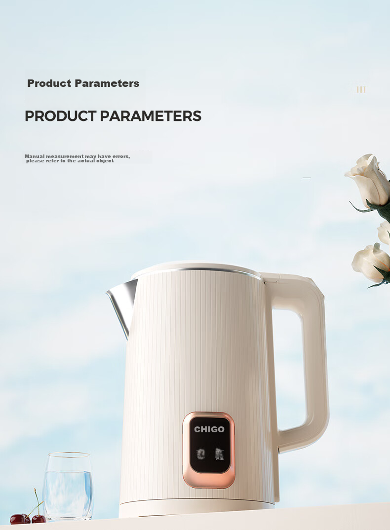 CHIGO Electric Kettle, 1.8L Capacity, Temperature Control, Automatic Shut-Off, Double-Layer Anti-Scalding Design, Model TH185B-01B 20