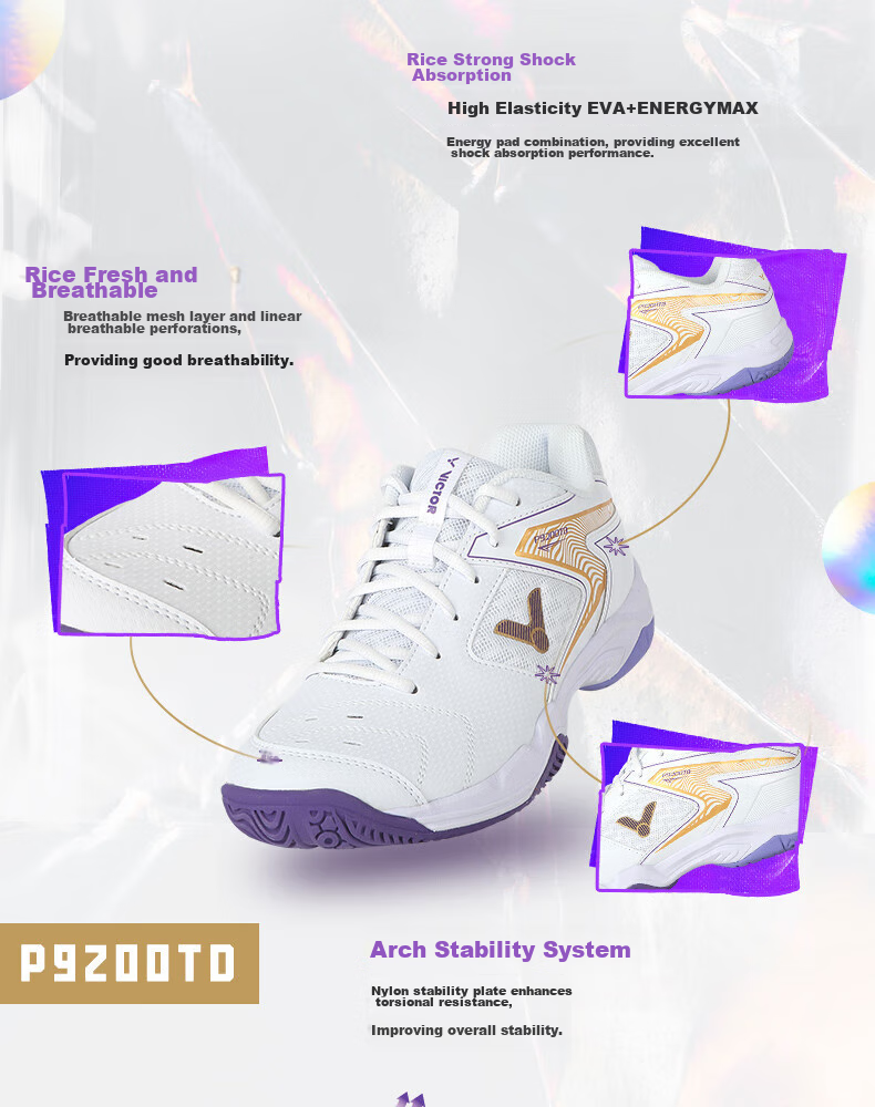 VICTOR Breathable Lightweight Comfortable Non-Slip High Elastic Stable Badminton Shoes P9200TDF/LI (Pink/Warm White) Size 36 4