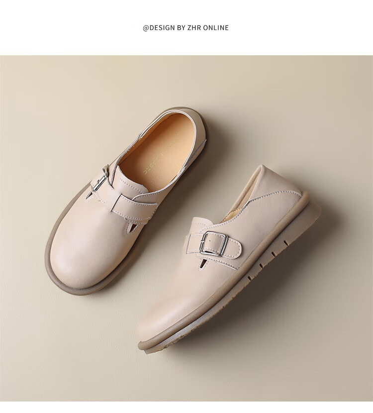 ZHR Women's Versatile Comfortable Soft-Soled Birkenstock-Style Shoes, Genuine Leather Simple Two-Way Wearable Women's Shoes, BT69, Beige, Size 35 18