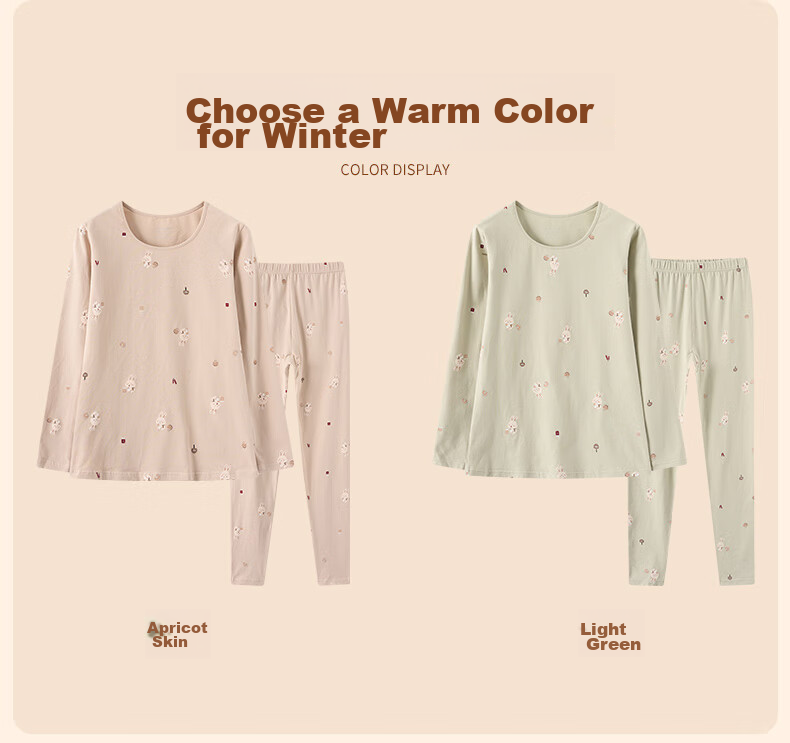Fenteng Women's Thermal Underwear Pure Cotton 2025 New Style [Light Warm Underwear] Round Neck Small Floral Autumn Top and Bottom Set 20