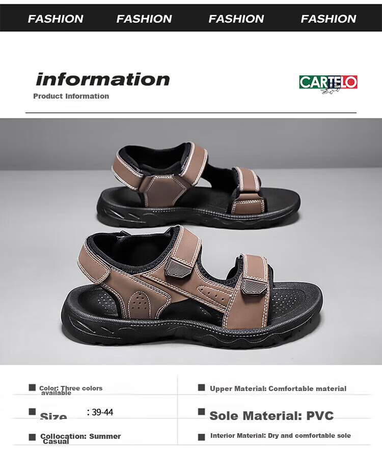 CARTELO Men's Sandals, Summer 2026, Breathable Casual Outdoor Beach Shoes, Men's Outdoor Soft-Soled Hole Shoes 3