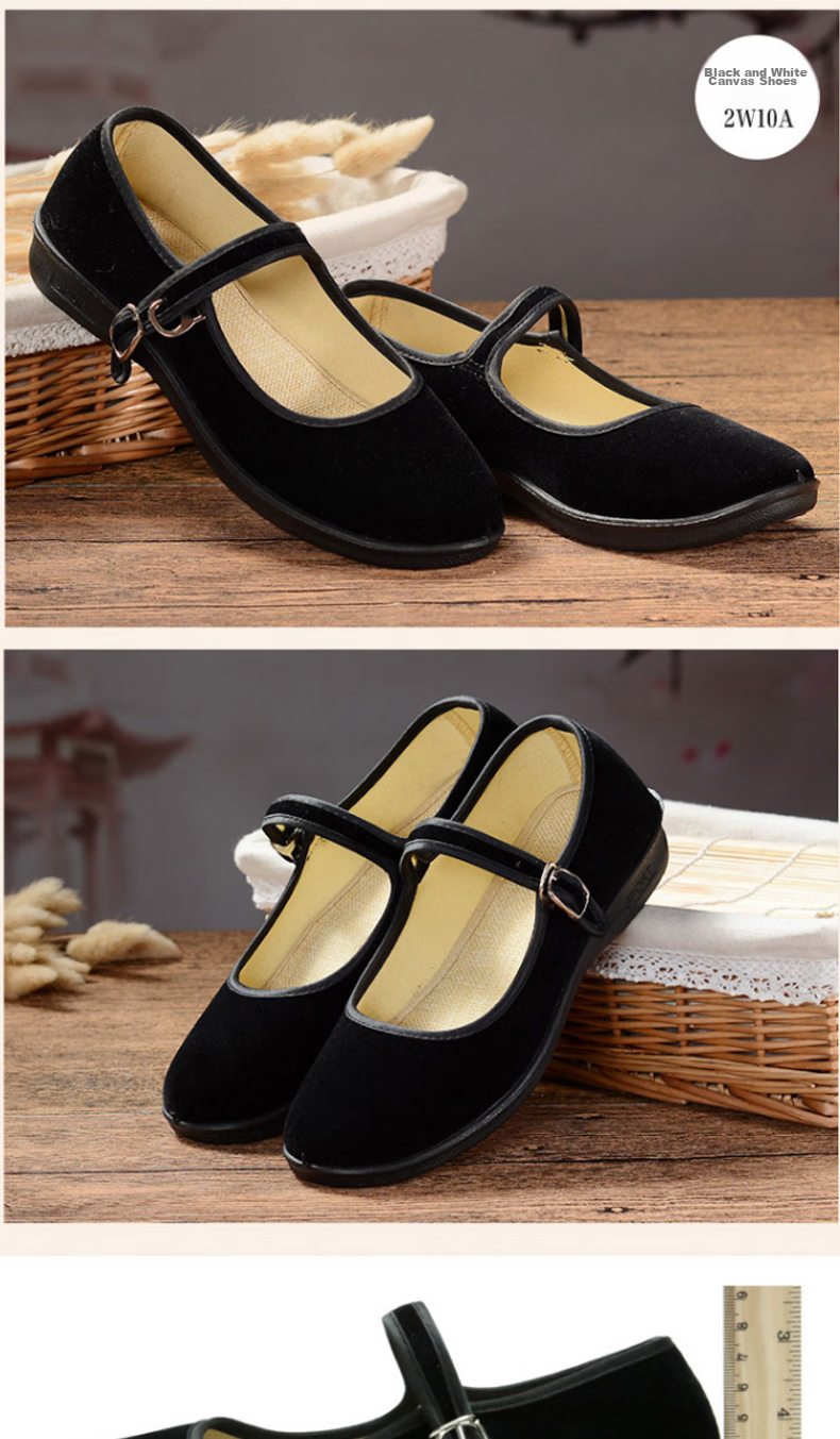 BUS HEYUAN Women's Flat Hotel Black Work Uniform Waitress Restaurant Hotel Etiquette Dance Single Old Beijing Cloth Shoes 2W10 Size 40 5
