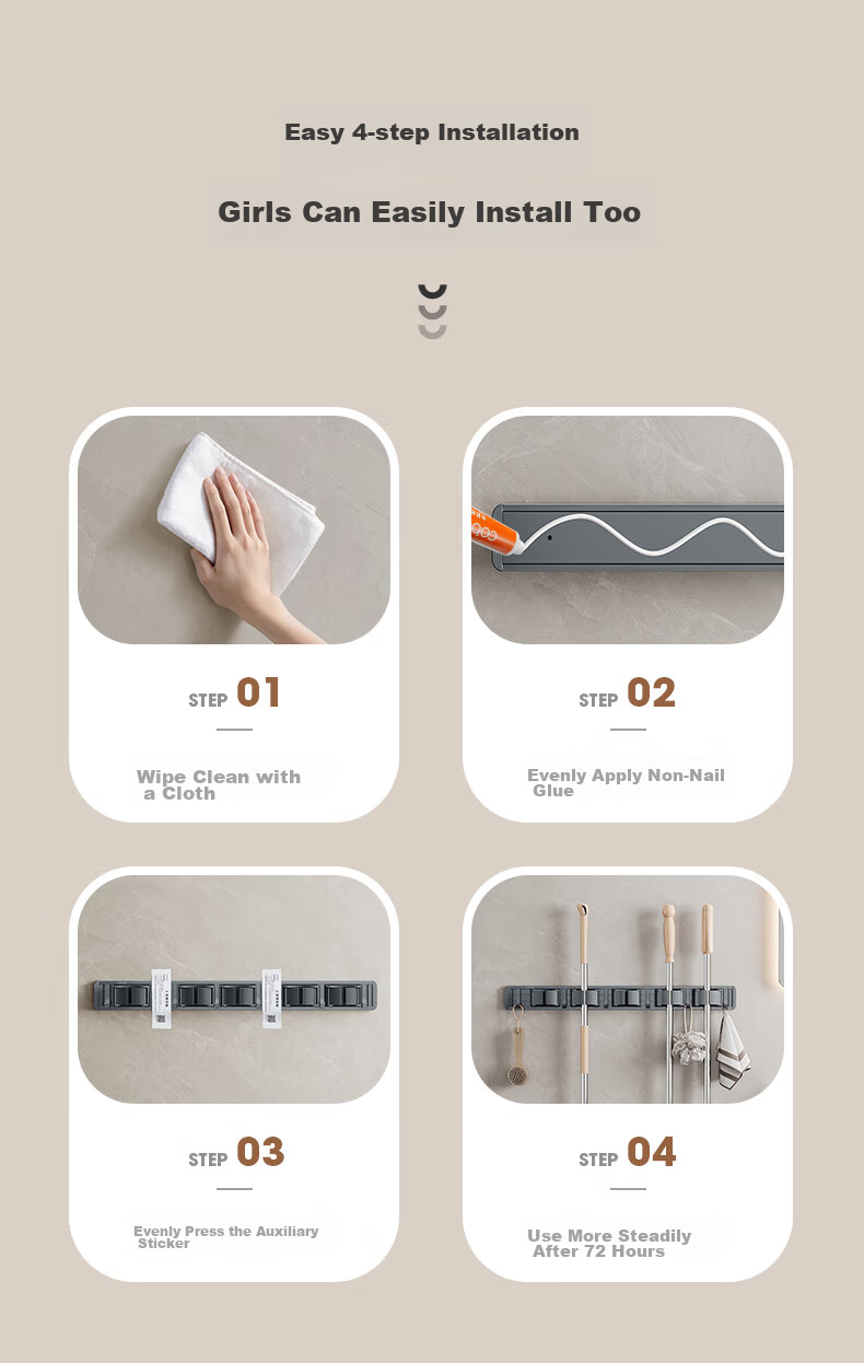 Cobbe Space Aluminum Mop Wall Hook, No Drilling Required, Broom And Cloth Holder, Bathroom Storage Organizer 11