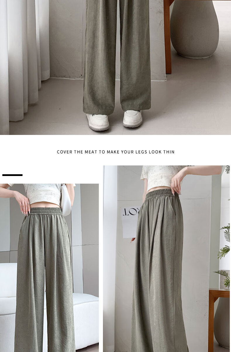 LangSha Lazy Style High Waist Loose Fit Floor-Length Pants for Women Spring and Summer Casual Wide Leg Pants 14