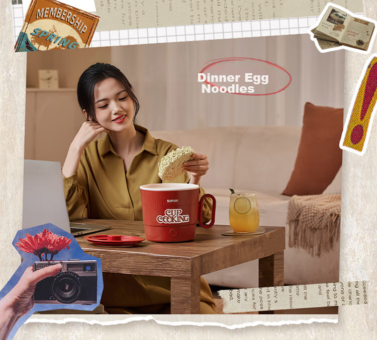 SUPOR Electric Cooking Pot Small Electric Hot Pot Single Student Dormitory Mini Cooker Non-Coated Stainless Steel Noodle and Instant Noodle Pot Electric Steamer H16YK493A 7
