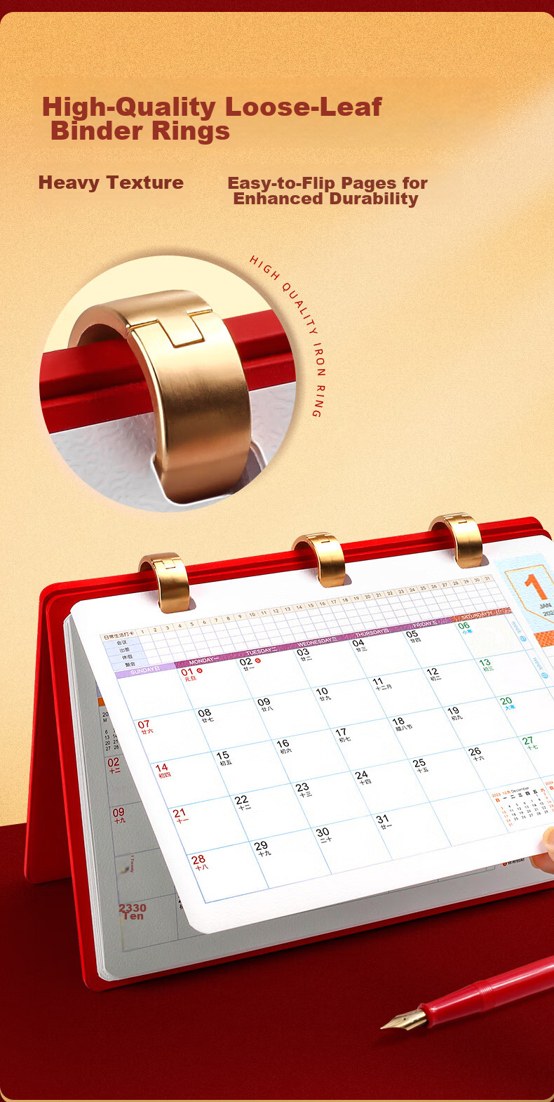 Jinzhi 2026 Leather Calendar, Horse Year Gift Box/red, 2025 Calendar Notebook, Monthly Calendar, Year Calendar, Weekly Calendar, Planner Book, Office Desktop Decoration, Office Gift 12