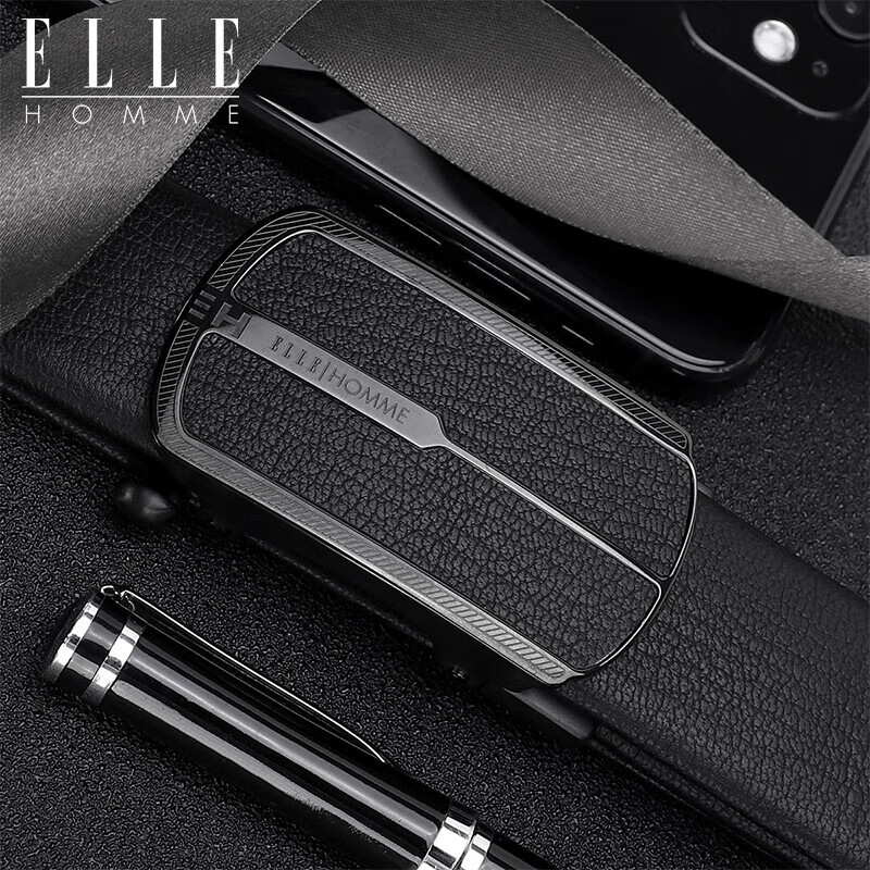 ELLE HOMME Men's Top-Grain Leather Belt, Simple Automatic Buckle, Stainless Steel Buckle, Trouser Belt, Birthday Gift for Me