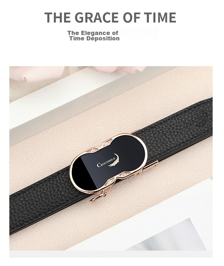 CROCODILE Top-Grain Leather Women's Belt with Automatic Buckle, Fashionable Business Style Waistband for Men's Trousers, Birthday Gift for Women 3609 2