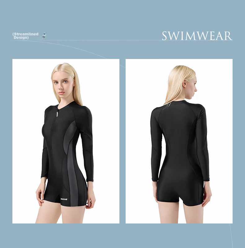 SWANS Women's Conservative Long-Sleeve Boyleg Swimsuit, Hot Spring Professional Quick-Dry One-Piece Swimwear, Surfing Suit, XL 2