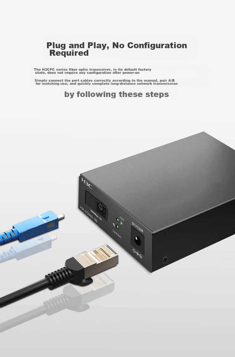 H3C Fiber Optic Transceiver, Gigabit Single-Mode Single-Fiber Optical-Electrical Converter, 3km SC Interface One Fiber Four Electrical (Single Unit), FTR04G-3B 2
